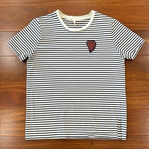 Maje Stiped T-shirt With Heart of stones Embellishment